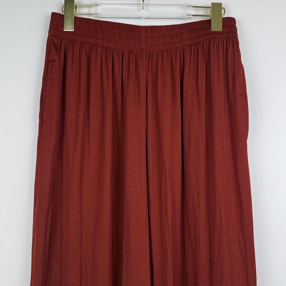 Zara Terracotta Orange Flowy Wide Leg Silky Satin Stretchy Pants Size Medium - Picture 3 of 10
